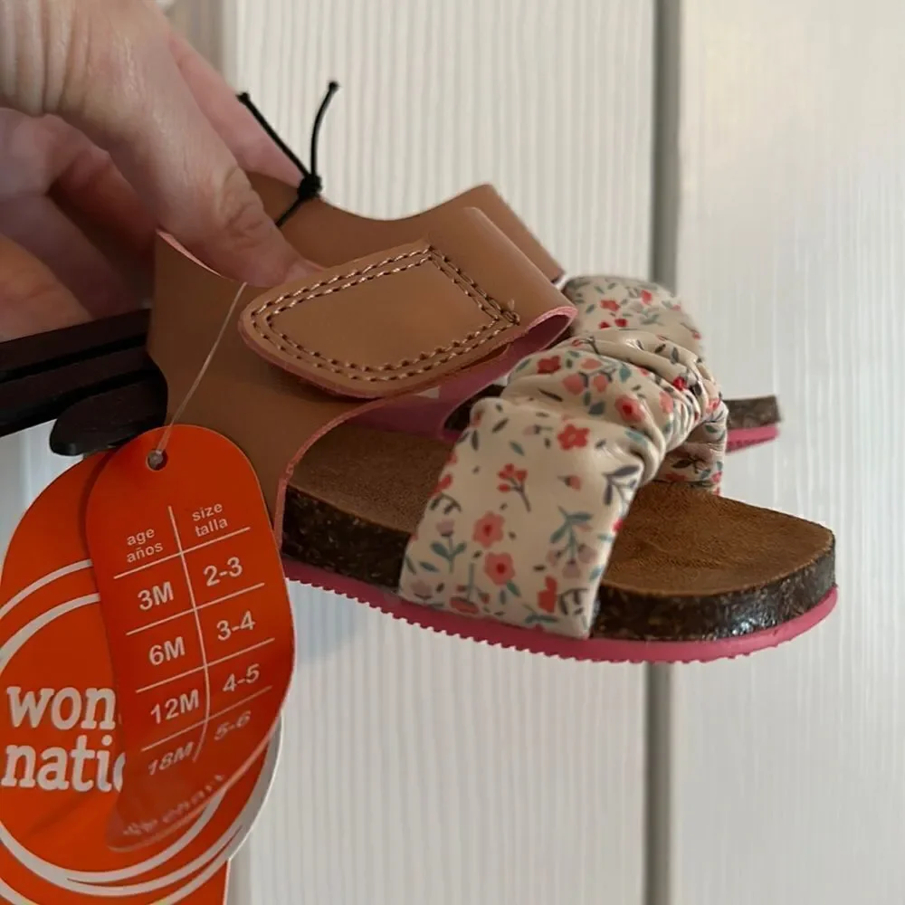 Baby Floral Brown Footbed Sandals Comfort Girls Velcro Comfort Many Sizes NWT